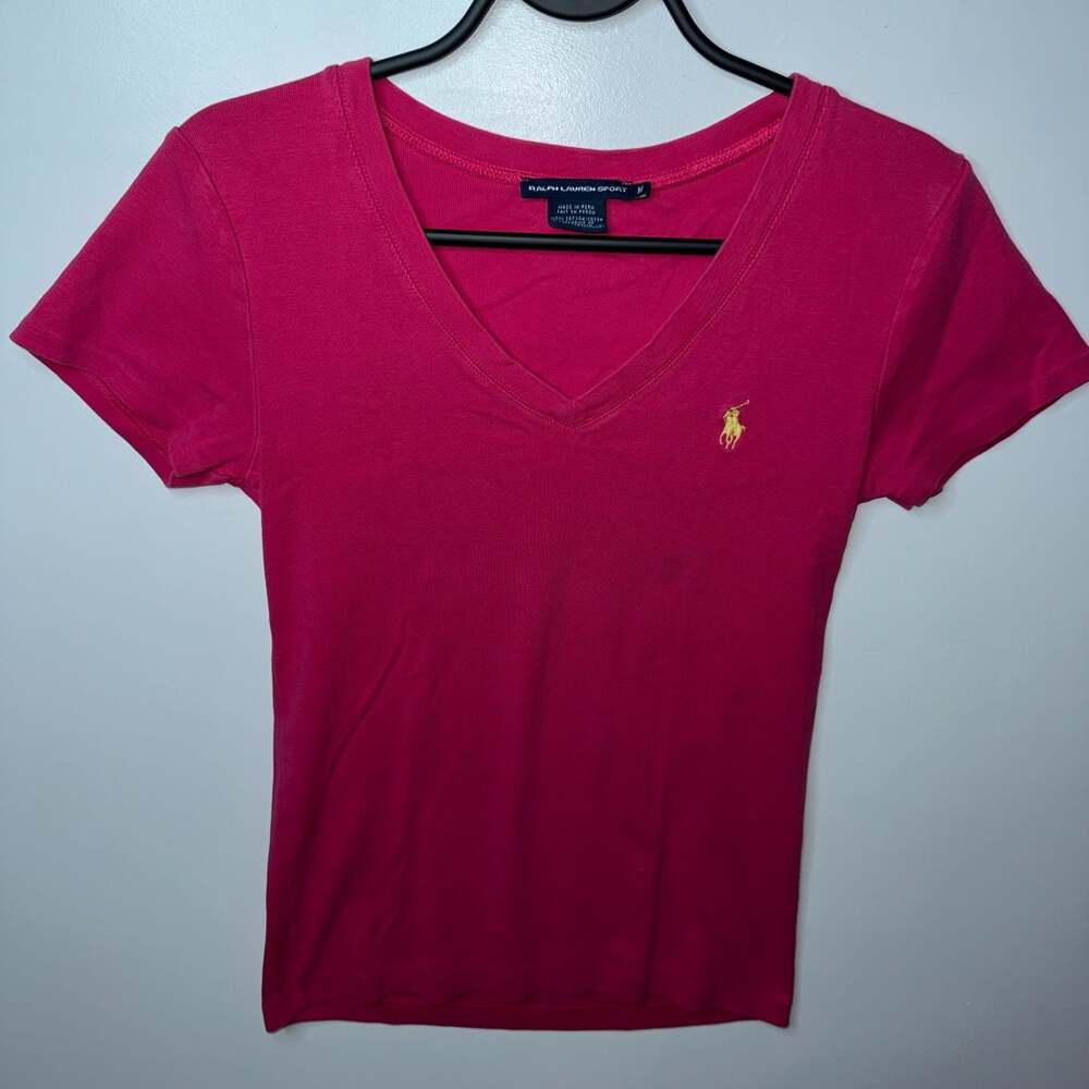 Ralph Lauren Polo Sport V-Neck T Shirt Size Medium Hot Pink Polo Embroidery